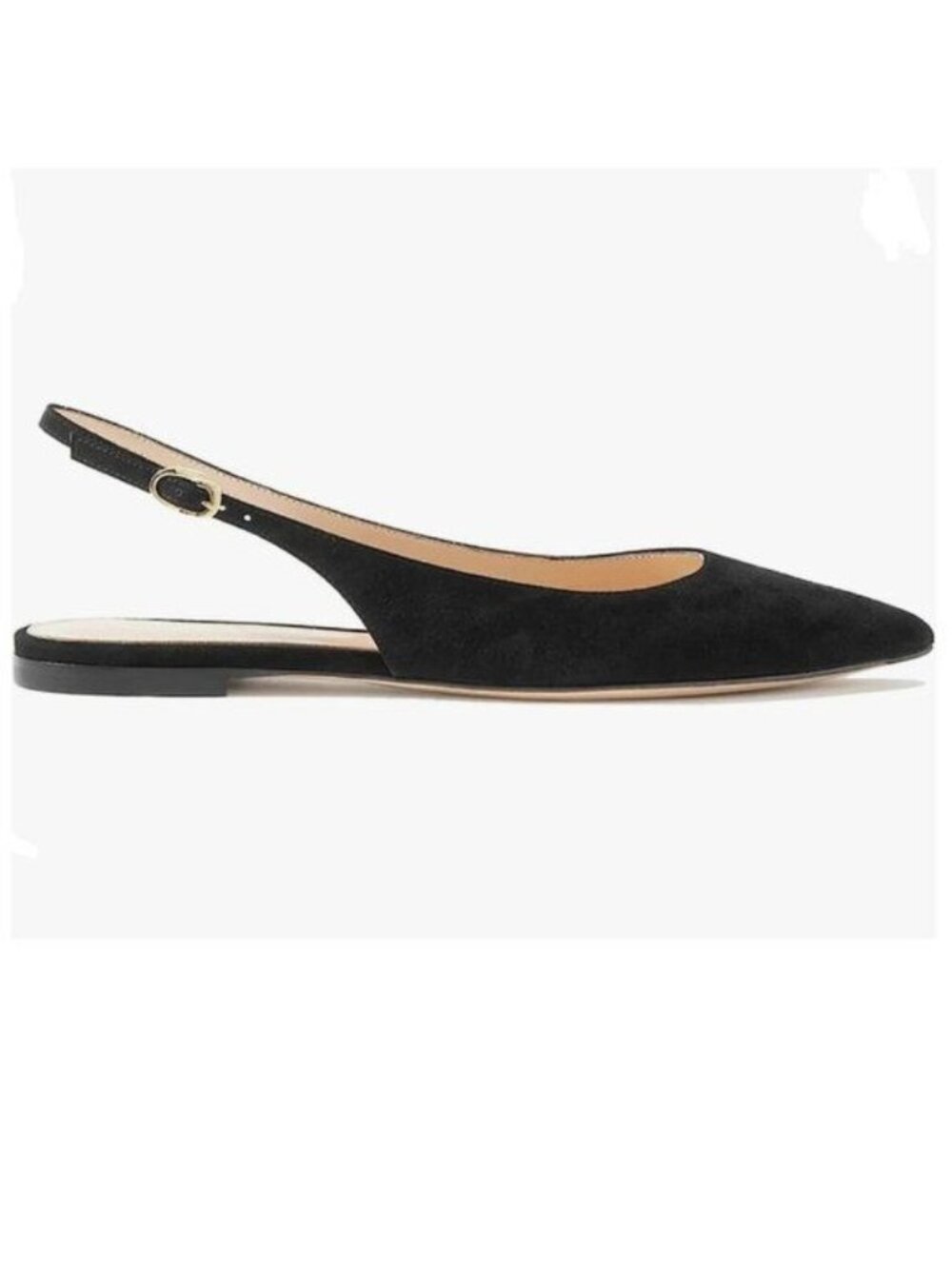 FOWT Black Pointy Toe Buckle Ballet Flat adjustable Back Strap Dressy Shoes